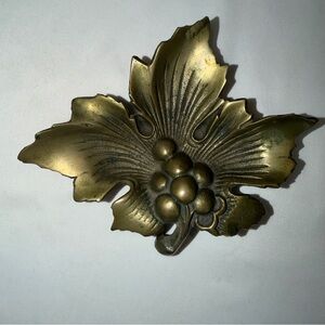 Ornate Vintage Solid Brass Grape Leaf Trinket Dish